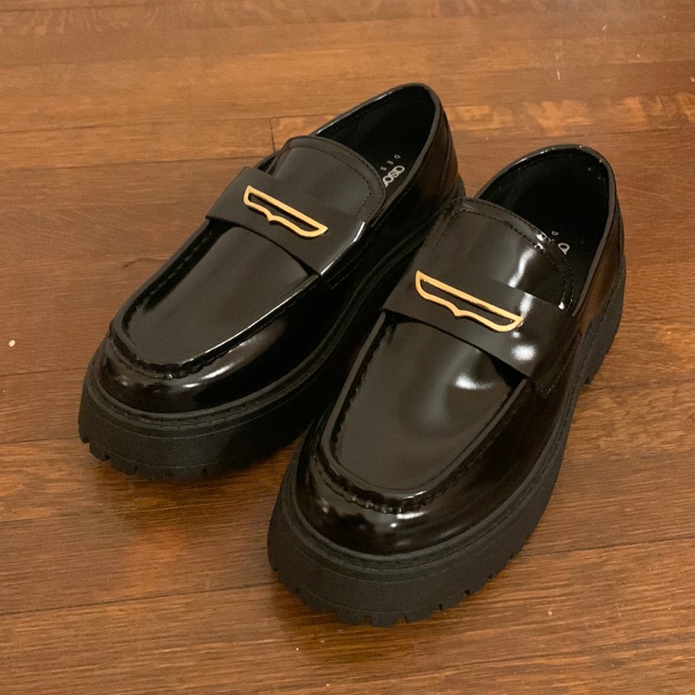 Black faux leather chunky loafers Asos